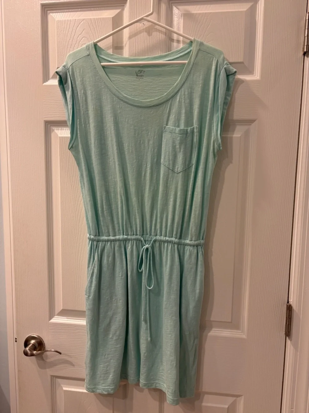 Loft Beach Light Aqua Drawstring Pocket Dress or Coverup Size Small - Picture 1 of 3